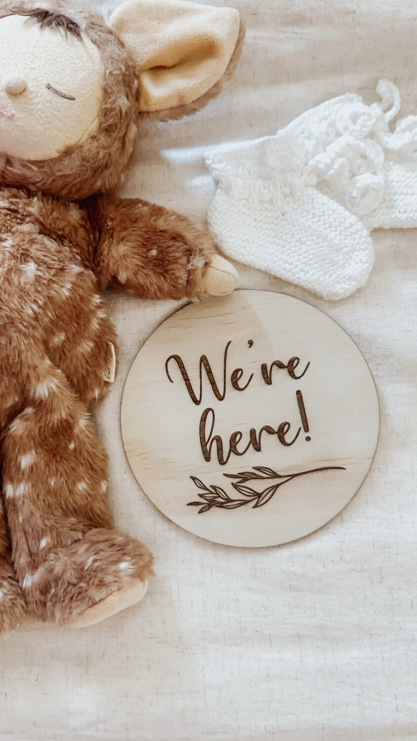 We're here! Wooden Birth Announcement