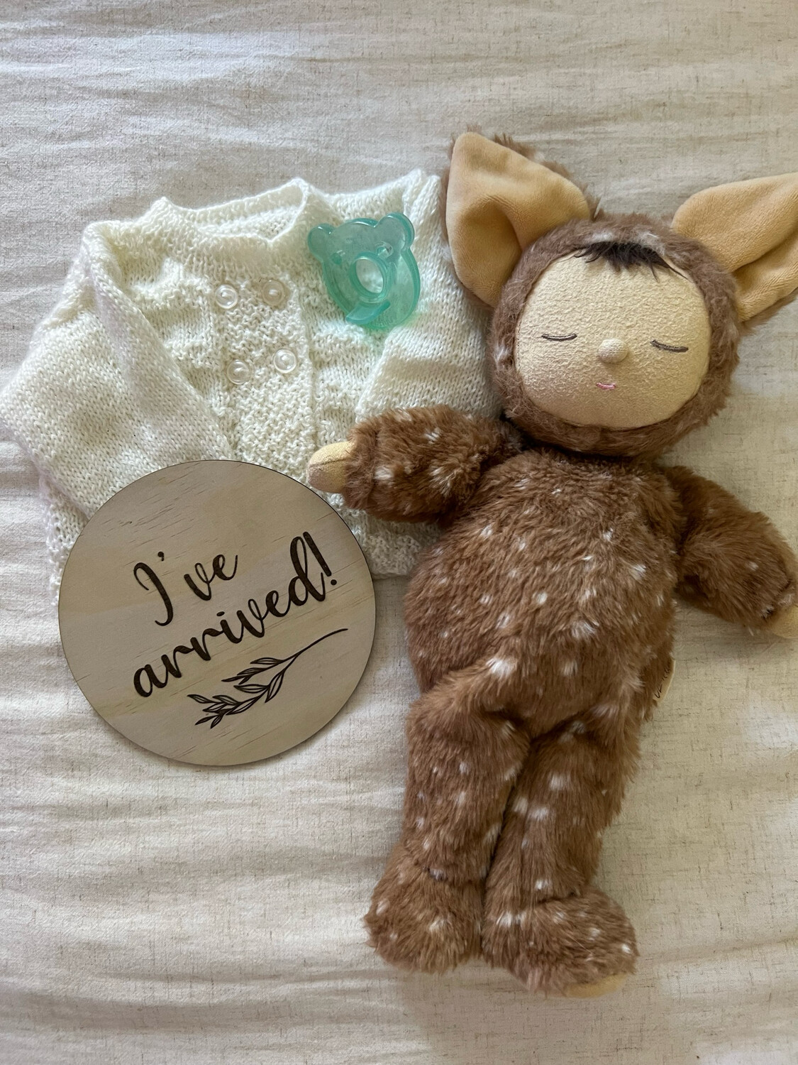 I've arrived wooden Birth announcement