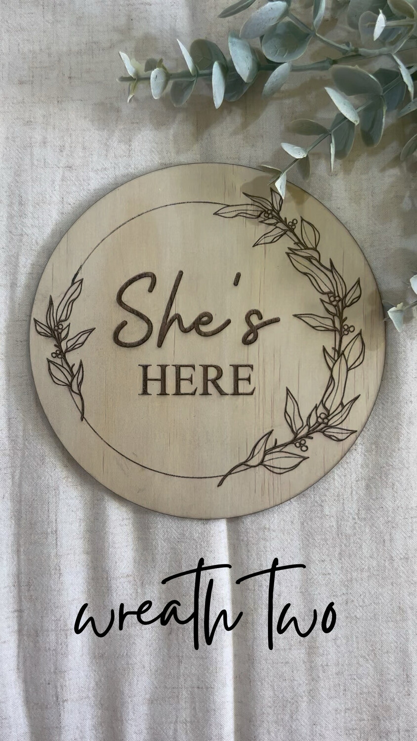 She&#39;s Here Wooden Birth announcement