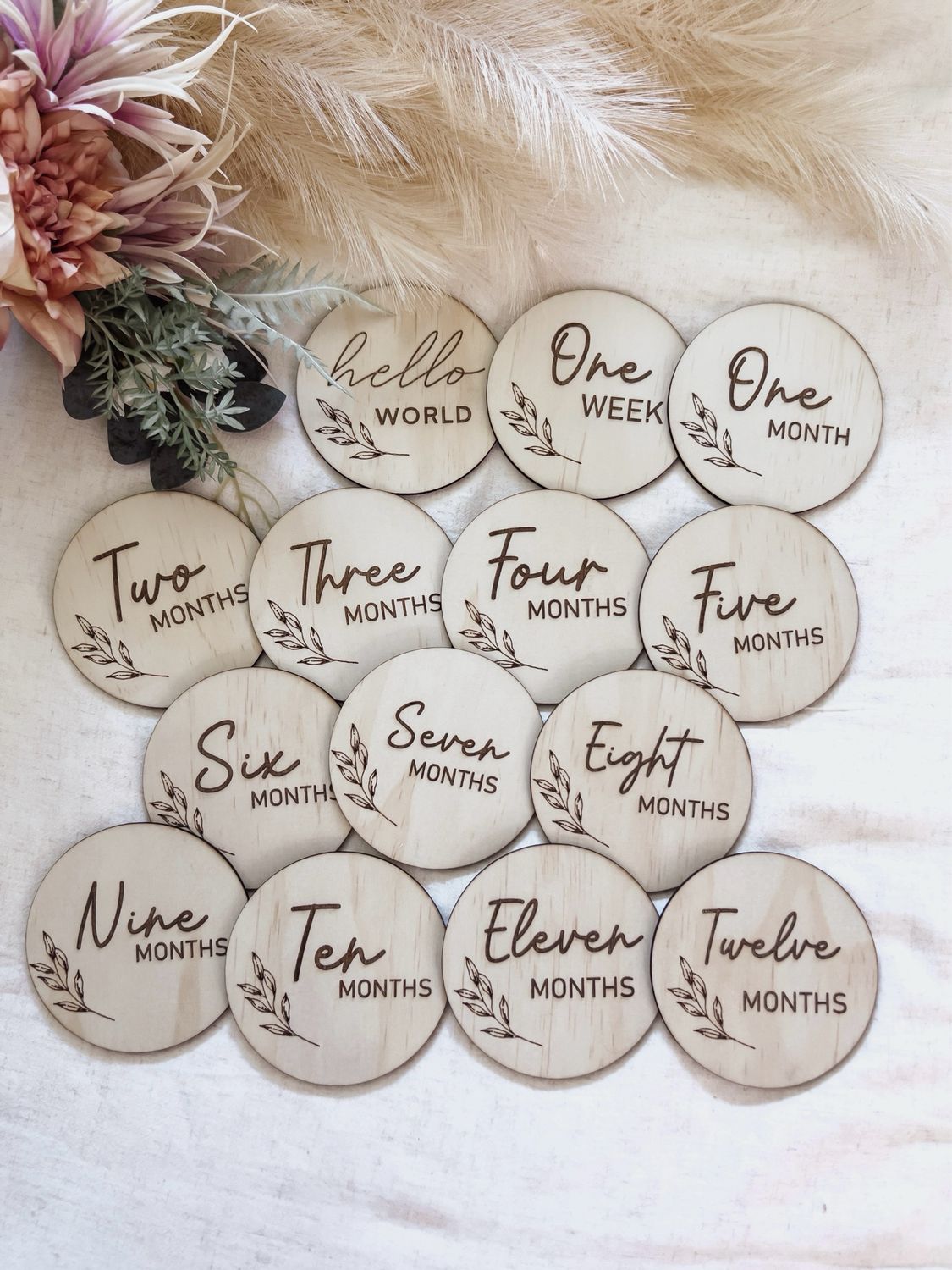 Wooden Milestone Discs - Leaf