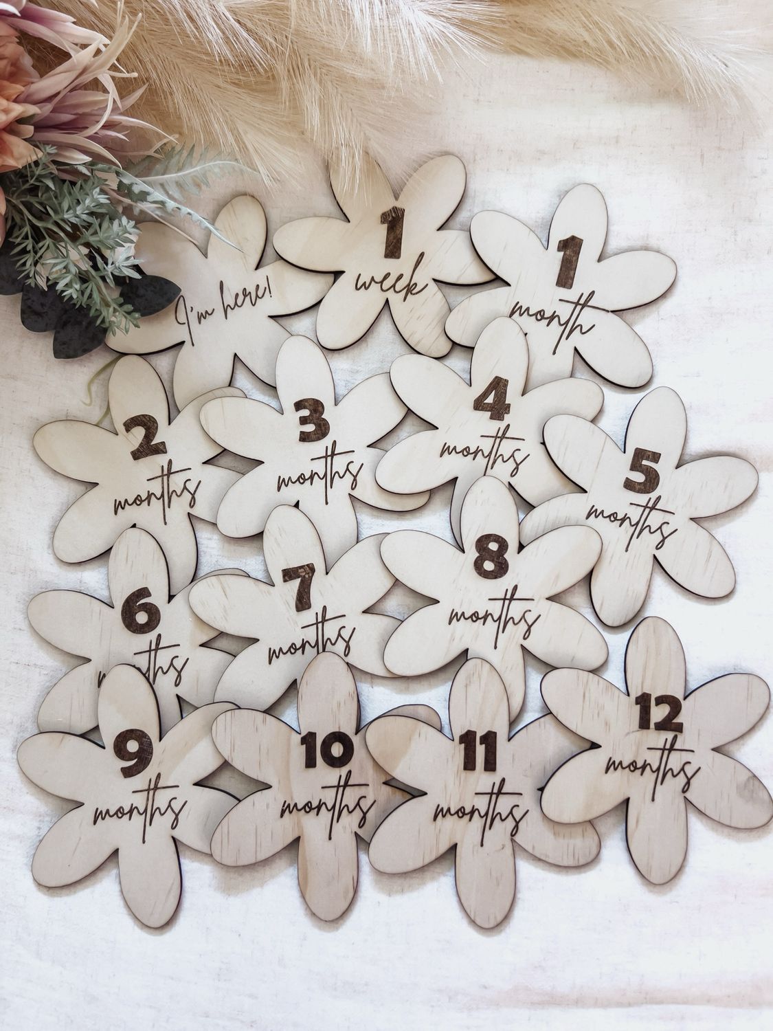 Wooden Milestone Discs - Flowers