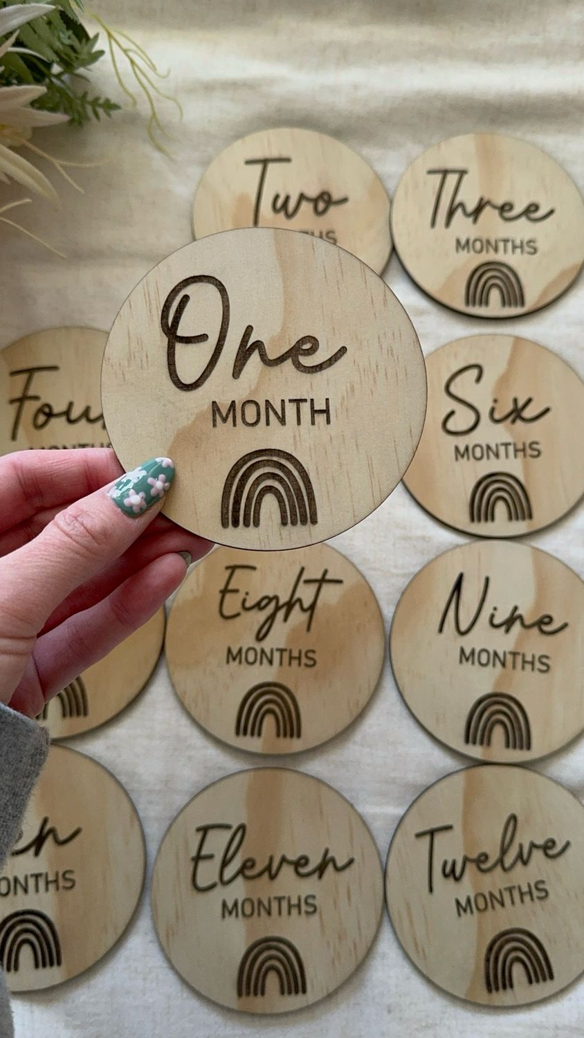 Wooden Milestone discs - rainbow