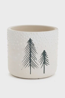 White Planter with Decorative Trees