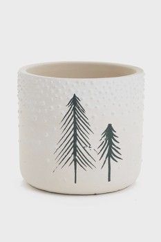 White Planter with Decorative Trees