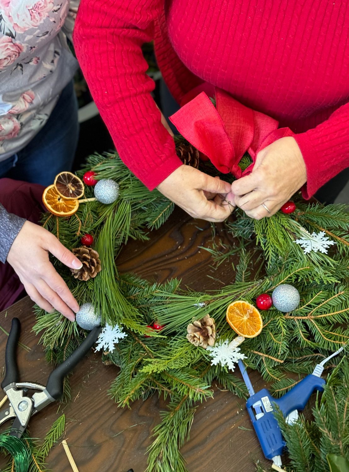 Hands-on Christmas wreath-making workshop at Teresa James Floral in St. John's, Newfoundland