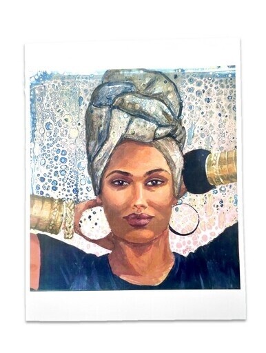 Art Print - Portrait of Woman in Head Wrap with Round Earrings - 8.5