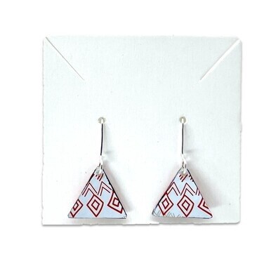 Tin Earrings - Large Triangle - Red Line Drawing on White