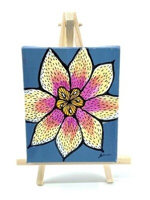 Mini Painting and Easel - Pink, Orange & Yellow Flower Closeup - 4