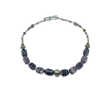 Necklace with Rectangular Purple Stone Beads