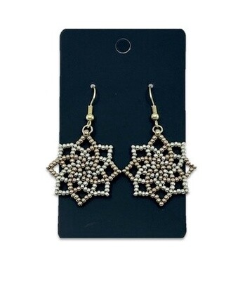 Floral Beaded Earrings - Silver & Gold