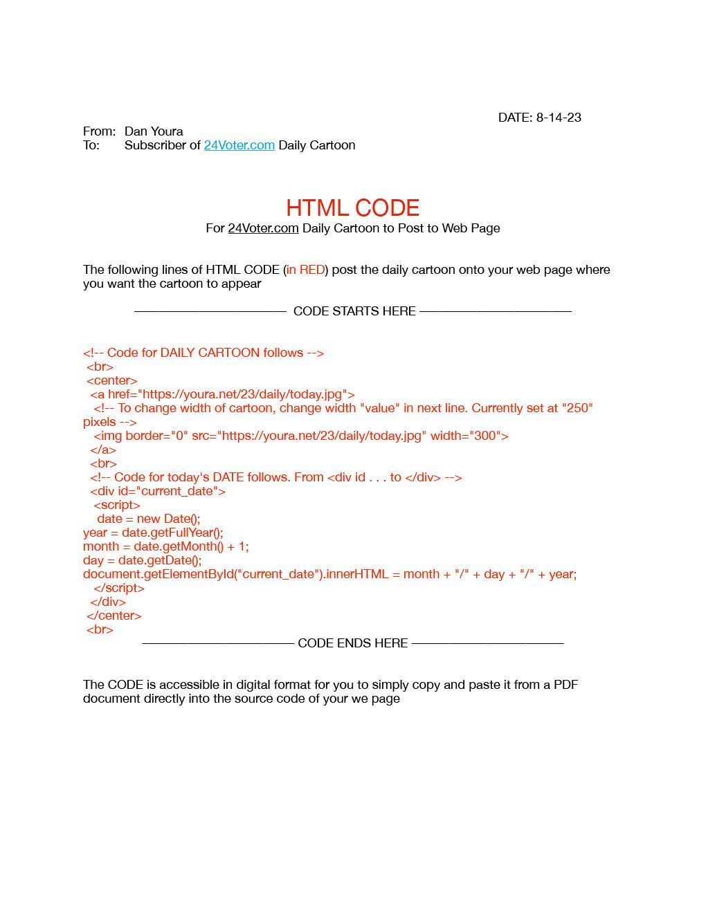 HTML CODE to Post daily Artificial Intelligence Cartoon to your Web Page