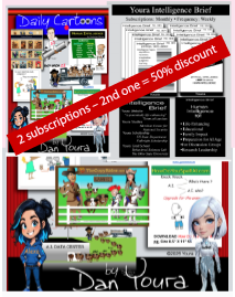3. Syndication COMBO Package of Youra Daily Cartoons and Weekly Intelligence Briefs. 25% discount = $198 - 25% = $149 per month 3. Syndication COMBO Package of Youra Daily Cartoons and Weekly Intelligence Briefs. 25% discount = $198 - 25% = $149 per month