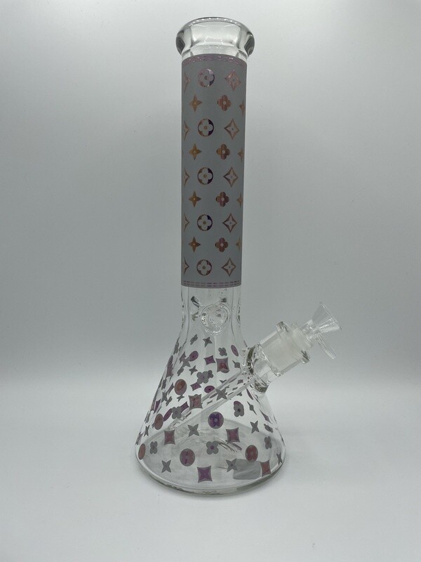 Floral Diamond Heavy Beaker 14" Glass Water Pipe - Assorted Colors