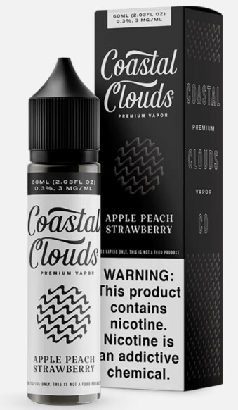 Coastal Clouds E-Liquid (60mL), Nicotine Strength: 00mg, Flavor: Apple Peach Strawberry