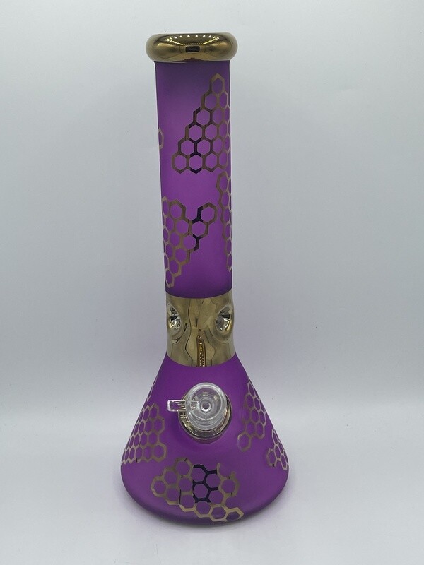 ALeaf Gold Plated Honeycomb Pattern Heavy Beaker 14" Glass Waterpipe - Assorted Colors