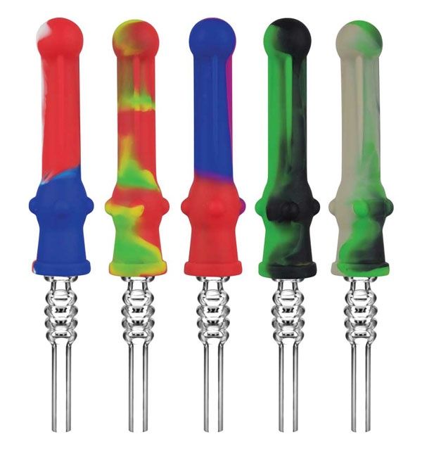 Silicone Dab Straw | Quartz Tip | 7" | Colors Vary