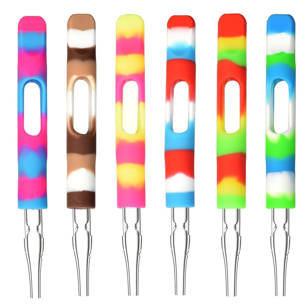 Silicone Wrapped Glass Dab Straw | Integrated Tip | 3.75" | Colors Vary