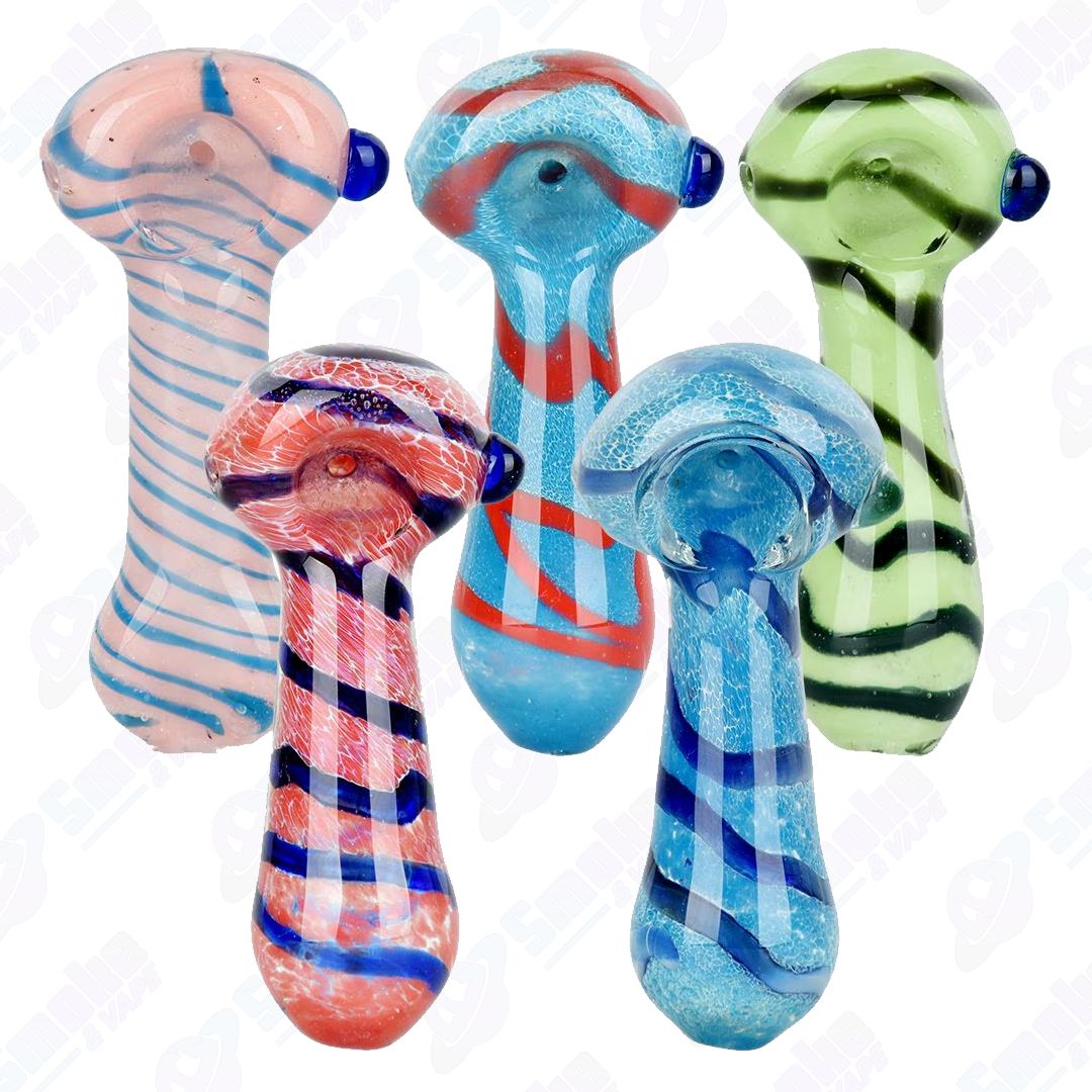 Bold Striation Glass Spoon Pipe - 3.5“ / Colors Vary