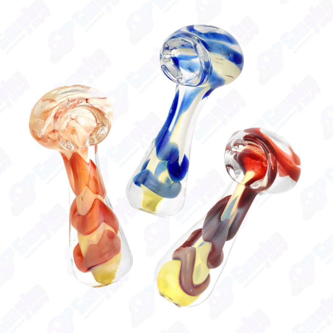 Fumed Jumbo Swirl Spoon Hand Pipe - 3“ / Colors Vary