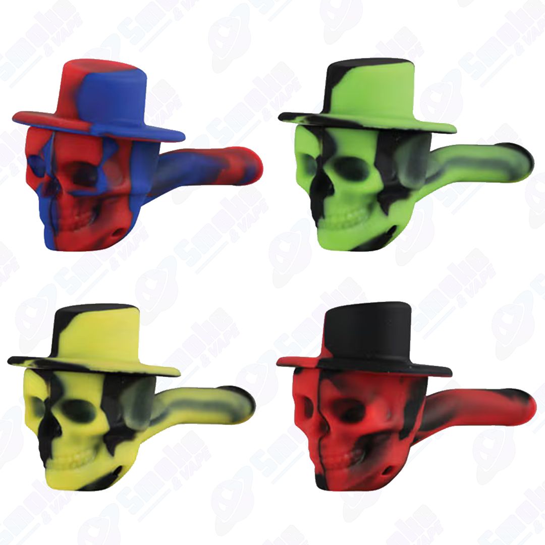Skull Cowboy 4" Silicone Hand Pipe w Lid