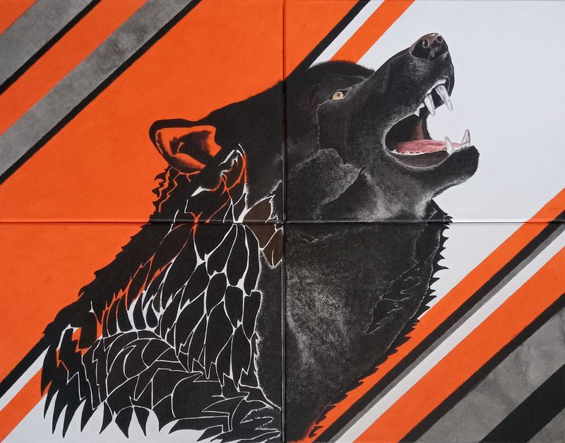 Midnight Wolf 28 x 22 Original 4set Canvas