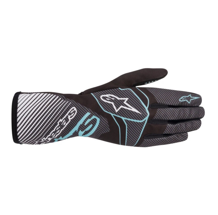 GANTS ALPINESTARS TECH 1 RACE V2 CARBON NOIR TURQUOISE