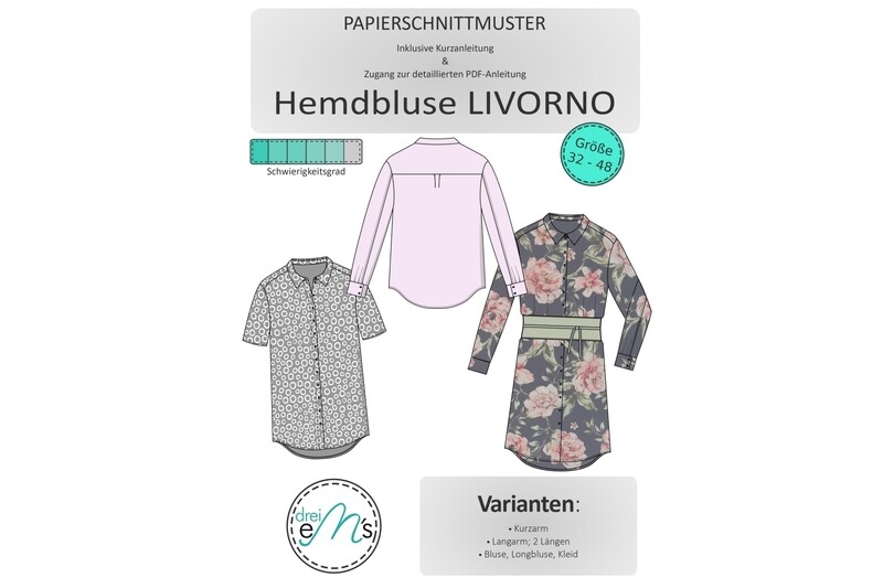 Papierschnittmuster Hemdbluse LIVORNO 32-48 Papierschnittmuster Hemdbluse LIVORNO 32-48