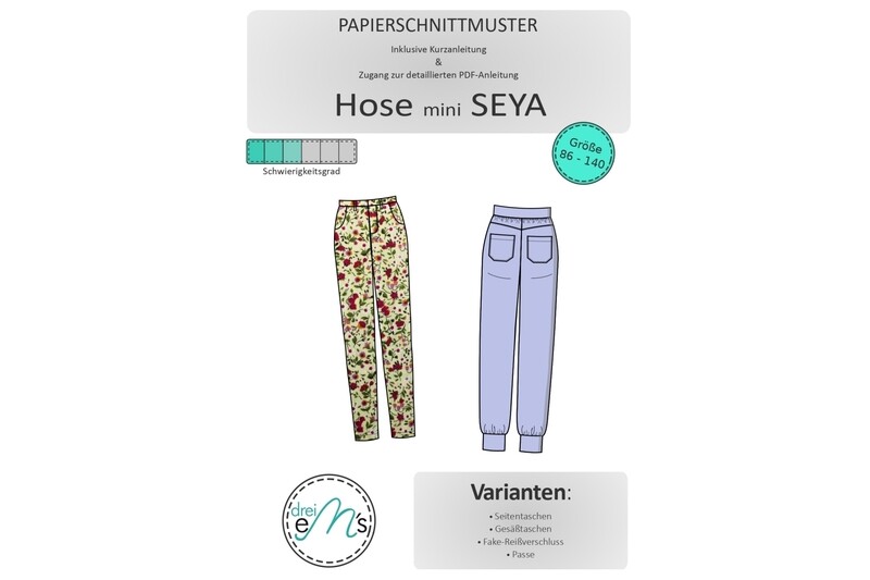 Papierschnittmuster Hose mini SEYA 86/92-134/140