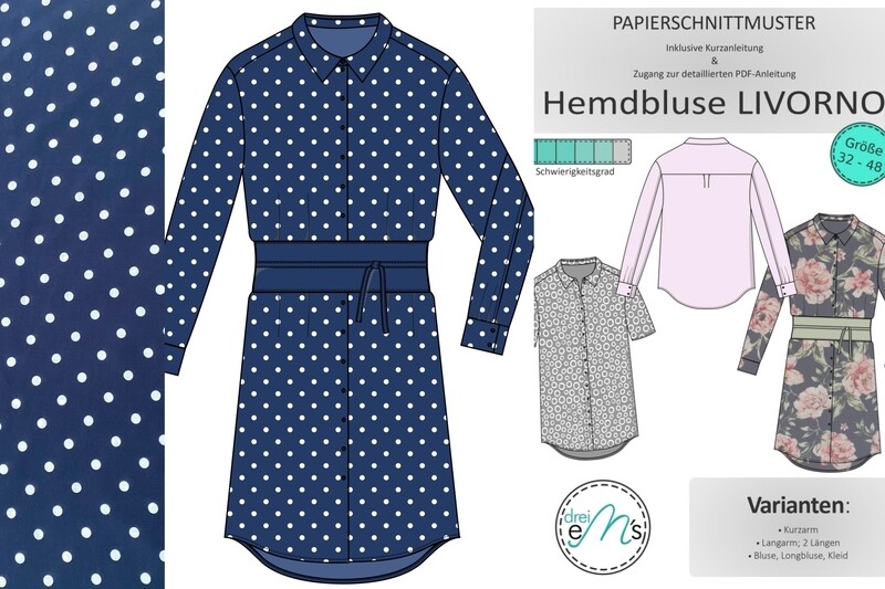 DIY KIT Viskose Punkte marine, Knöpfe,Vlieseline Papierschnitt LIVORNO DIY KIT Viskose Punkte marine, Knöpfe,Vlieseline Papierschnitt LIVORNO