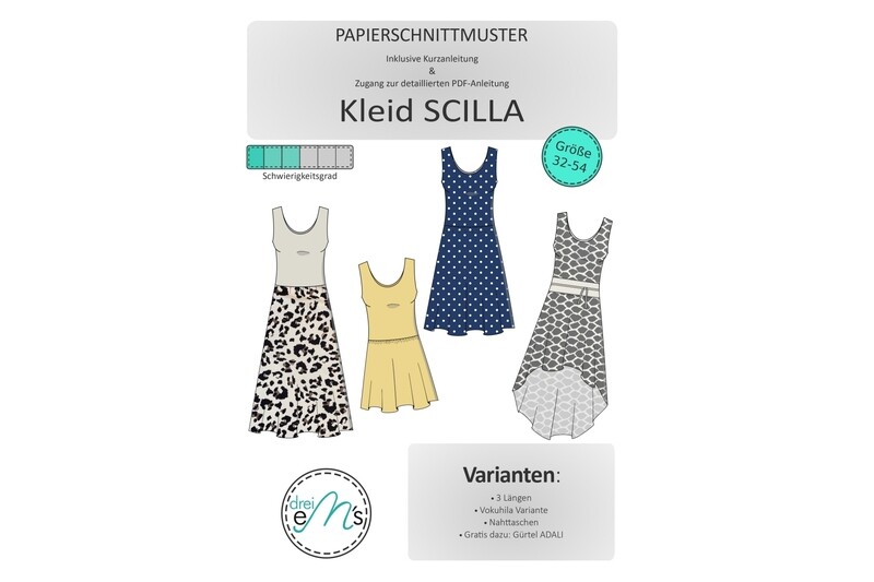 Papierschnittmuster Kleid SCILLA Gr. 32-54 Papierschnittmuster Kleid SCILLA Gr. 32-54