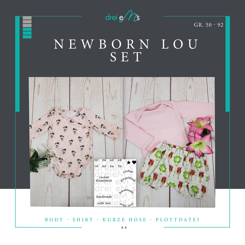 Newborn LOU SET Bodys ,kurze Hose, Shirt Gr. 50-92 + gratis Plott-Datei