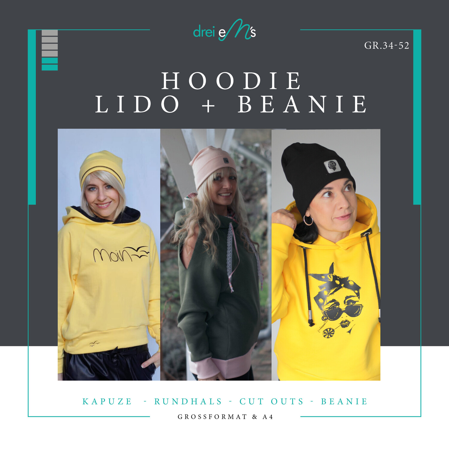Kombi-Ebook Hoodie LIDO Gr. 34-52 inkl. Hipster Beanie