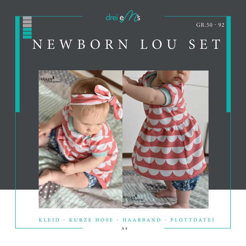 Newborn LOU SET Kleid,kurze Hose, Haarband  Gr. 50-92 + gratis Plott-Datei