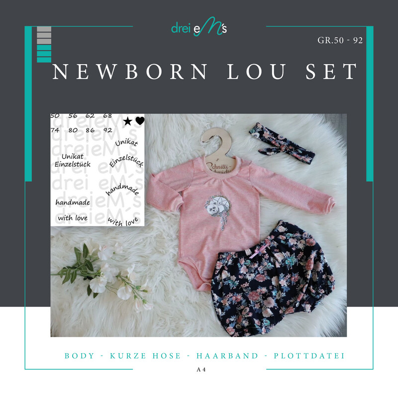 Newborn LOU SET Bodys ,kurze Hose, Haarband  Gr. 50-92 + gratis Plott-Datei
