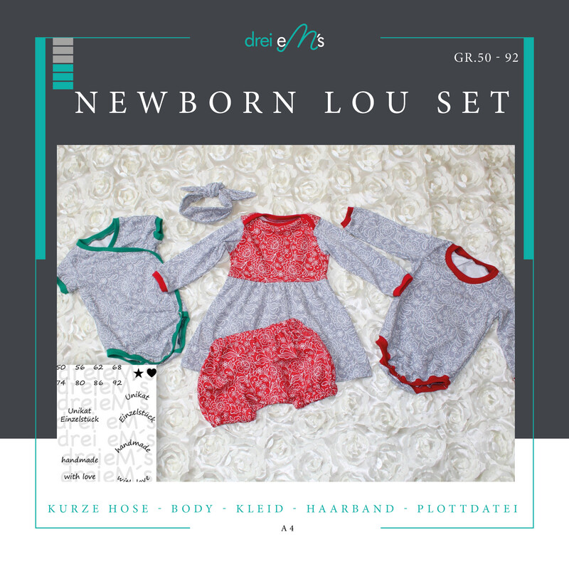 Newborn LOU SET Bodys,Kleid,kurze Hose, Haarband  Gr. 50-92 + gratis Plott-Datei