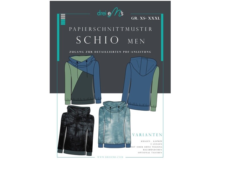 Papierschnittmuster Hoodie SCHIO MEN Gr. XS-XXXL Papierschnittmuster Hoodie SCHIO MEN Gr. XS-XXXL