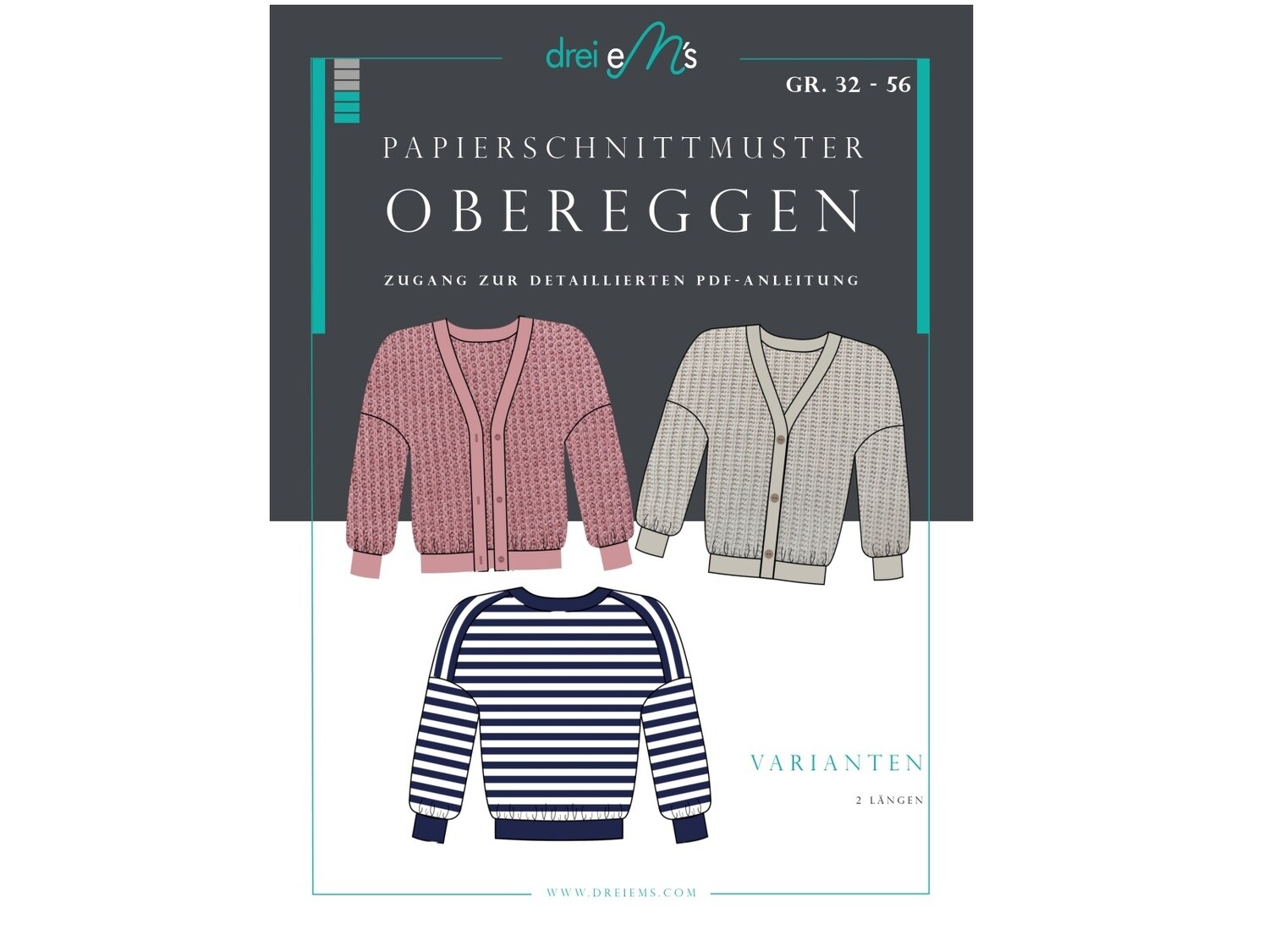 Papierschnittmuster Oversize Cardigan OBEREGGEN Gr. 32-56 Papierschnittmuster Oversize Cardigan OBEREGGEN Gr. 32-56