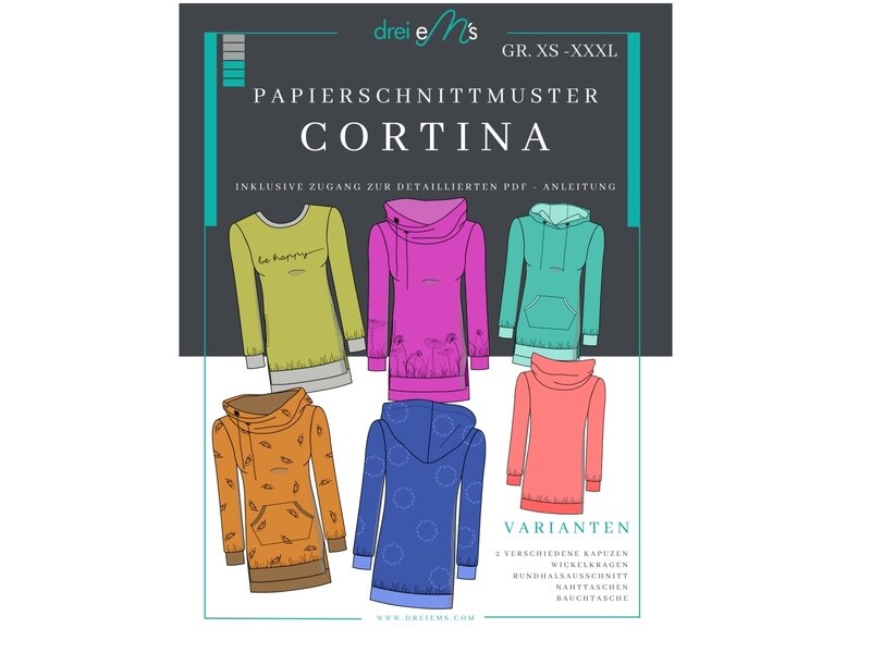 Papierschnittmuster Longhoodie CORTINA Gr. XS-XXXL Papierschnittmuster Longhoodie CORTINA Gr. XS-XXXL