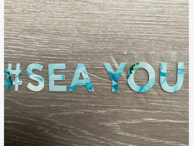 Bügelbild  "#SEA YOU" Aquarell blau