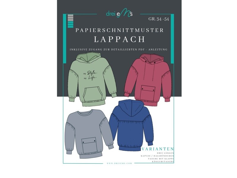 Papierschnittmuster Hoodie LAPPACH Gr. 34-54 Papierschnittmuster Hoodie LAPPACH Gr. 34-54