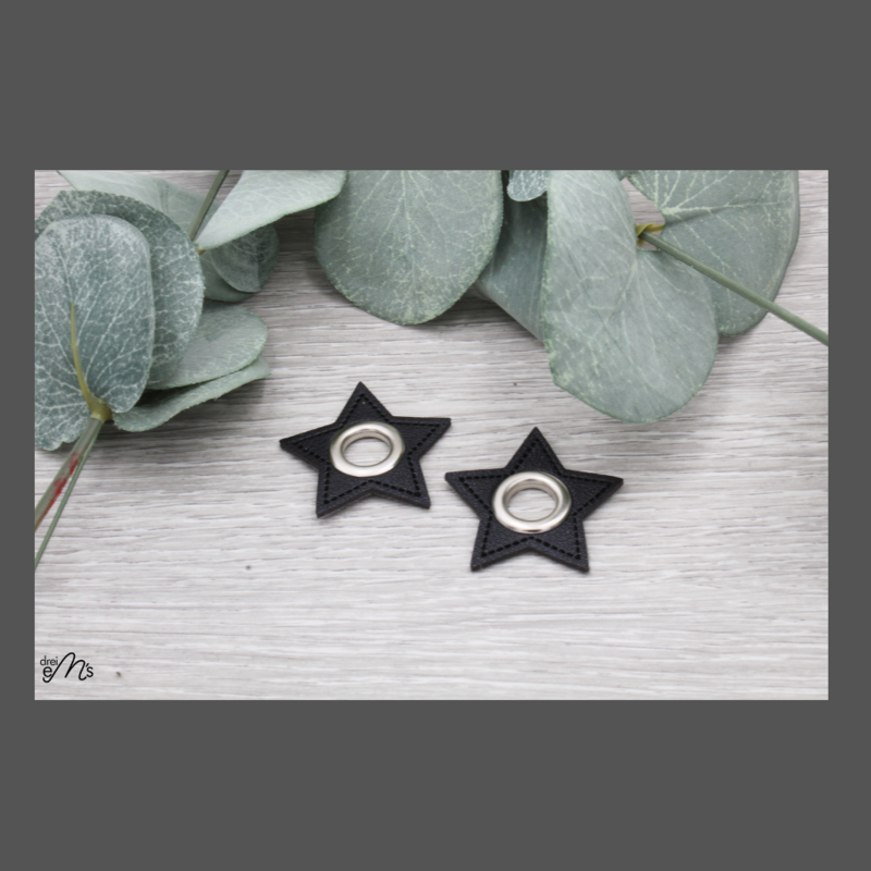 2 Stk Ösen Nickel auf Kunstleder Stern schwarz 11 mm 2 Stk Ösen Nickel auf Kunstleder Stern schwarz 11 mm