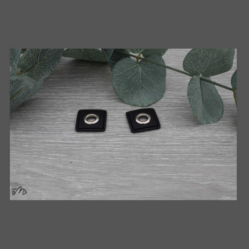 2 Stk Ösen Nickel auf Kunstleder schwarz 8 mm 2 Stk Ösen Nickel auf Kunstleder schwarz 8 mm