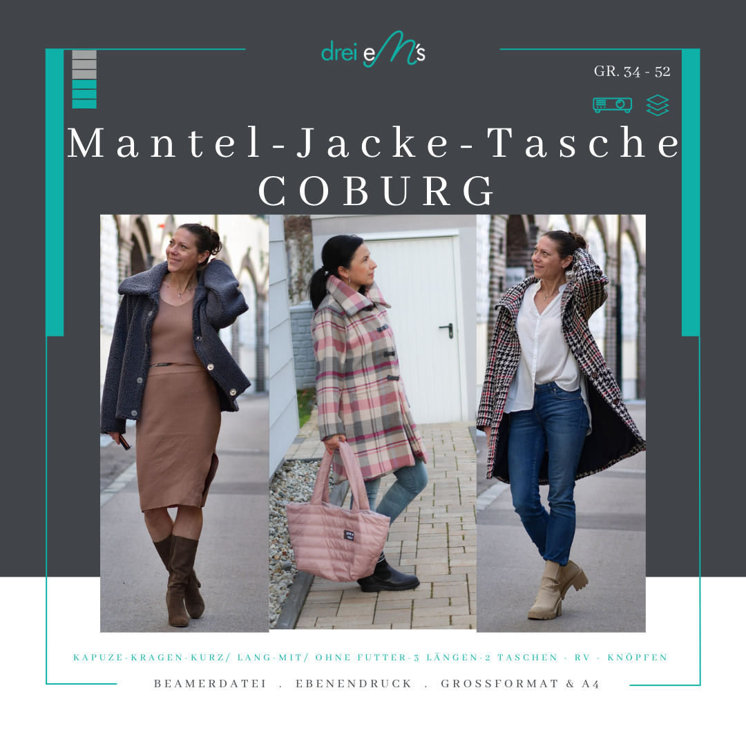 Kombi-Schnittmuster  Mantel/Jacke und Tasche COBURG Gr. 34-52