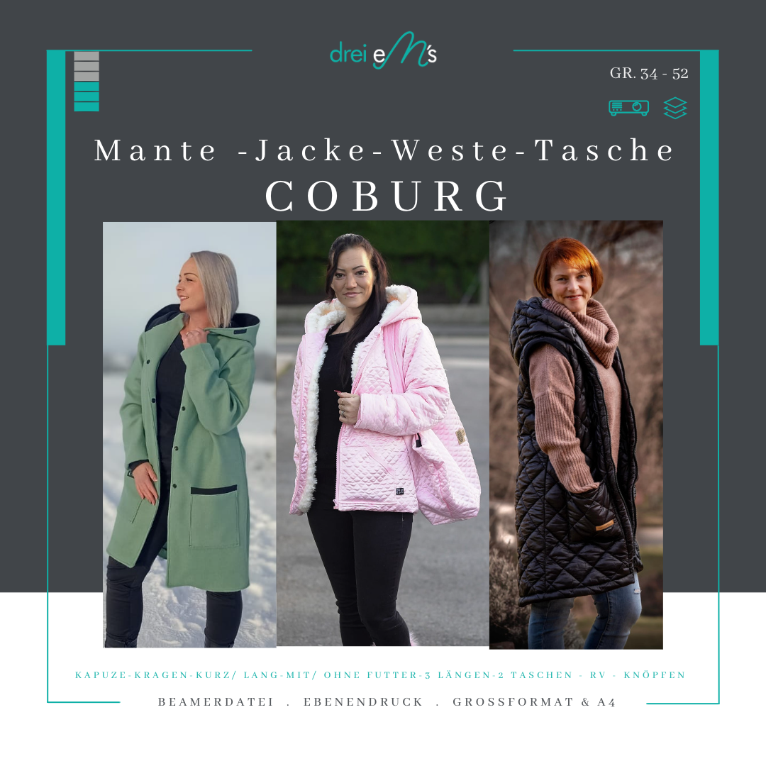 Kombi-Ebook Mantel/Jacke, Weste, Tasche COBURG Gr. 34-52
