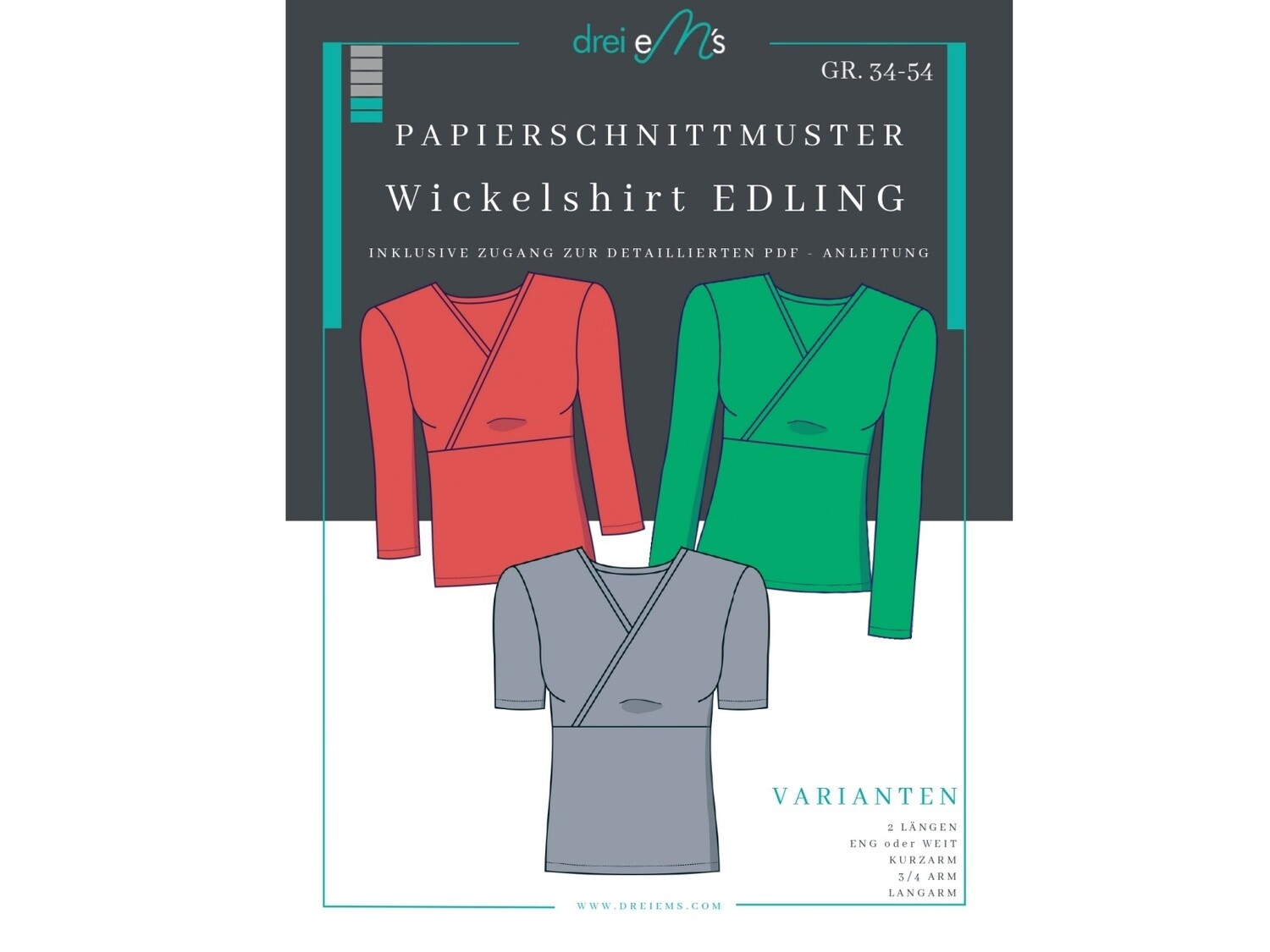Papierschnittmuster Wickelshirt EDLING Gr. 34-54 Papierschnittmuster Wickelshirt EDLING Gr. 34-54