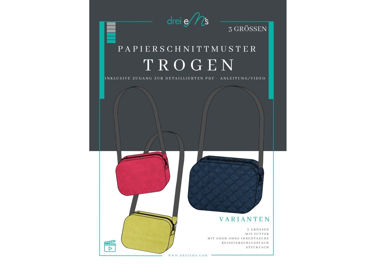 Papierschnittmuster Crossbag Tasche TROGEN + Videoanleitung Papierschnittmuster Crossbag Tasche TROGEN + Videoanleitung