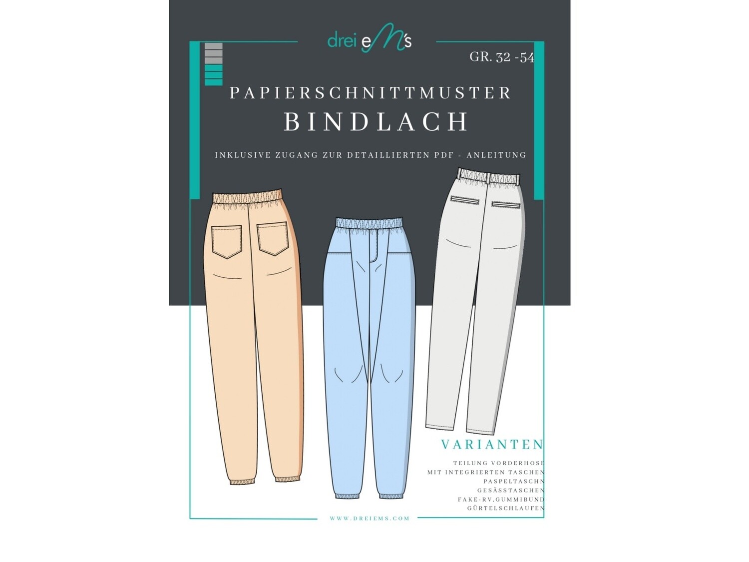 Papierschnittmuster Hose BINDLACH Gr. 32-54 Papierschnittmuster Hose BINDLACH Gr. 32-54