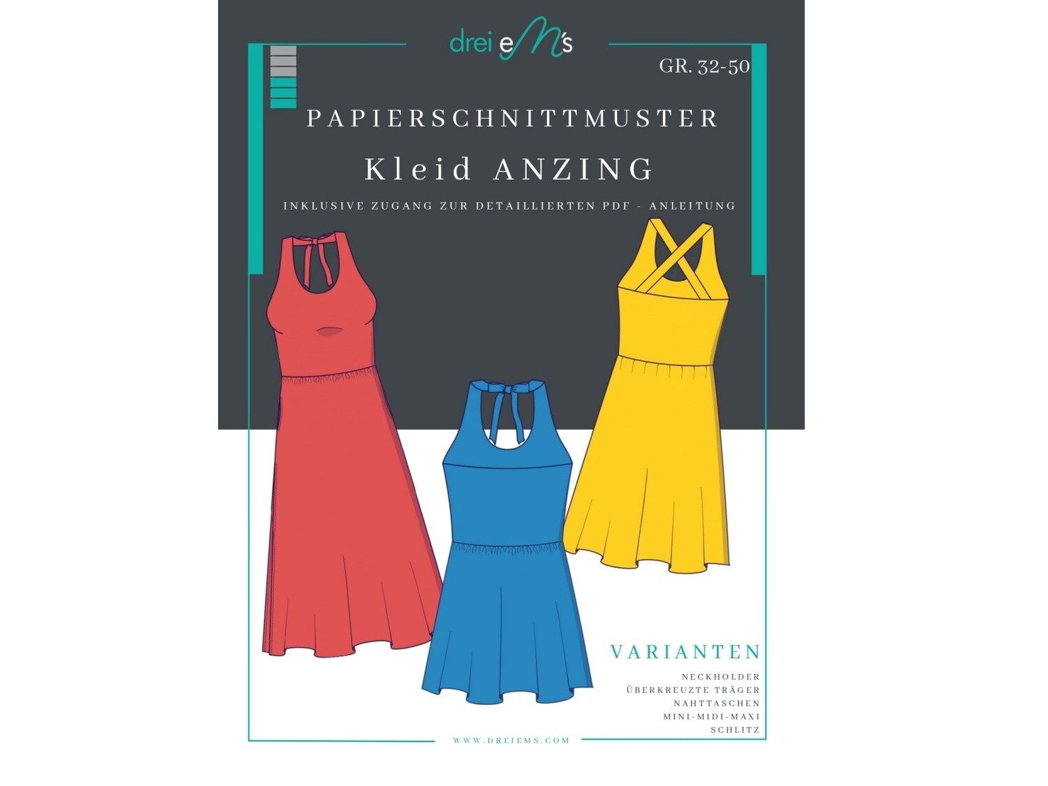 Papierschnittmuster Kleid ANZING Gr. 32-50 Papierschnittmuster Kleid ANZING Gr. 32-50