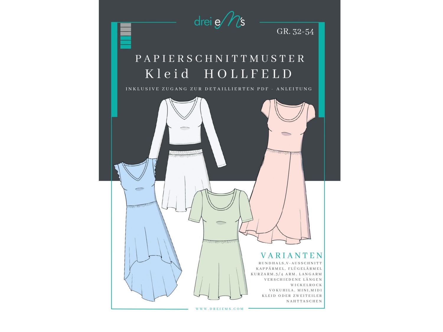 Papierschnittmuster Kleid HOLLFELD Gr. 32-54 Papierschnittmuster Kleid HOLLFELD Gr. 32-54