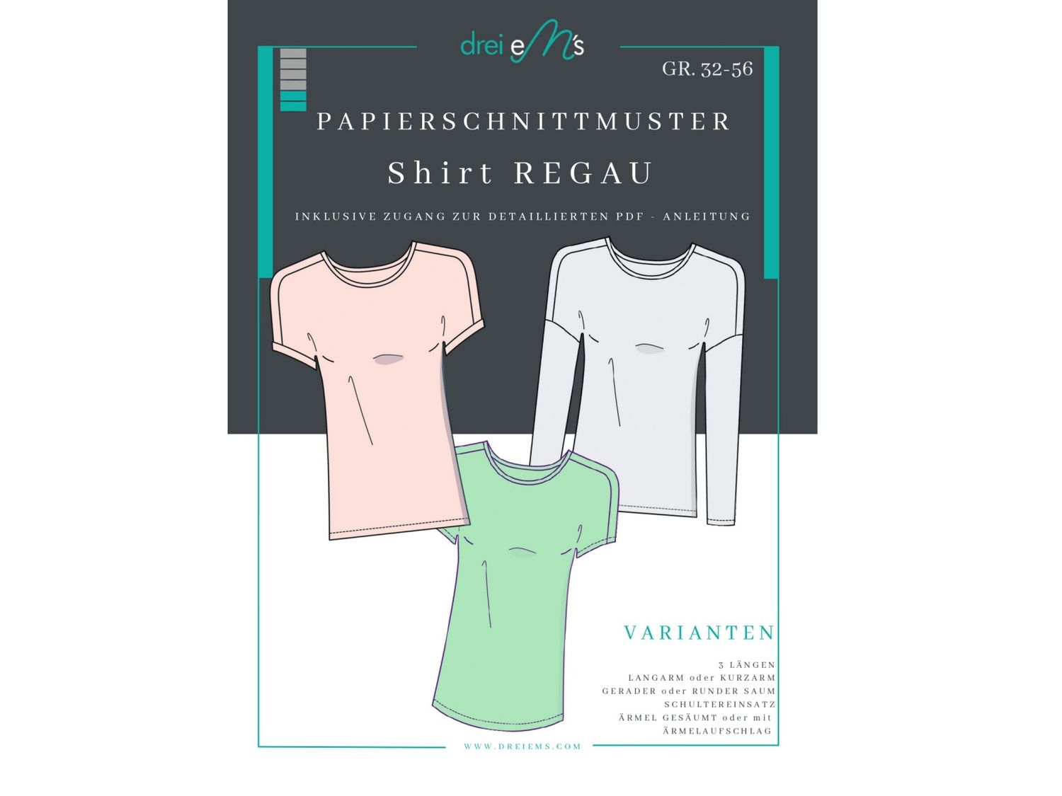 Papierschnittmuster Shirt REGAU Gr. 32-56 Papierschnittmuster Shirt REGAU Gr. 32-56